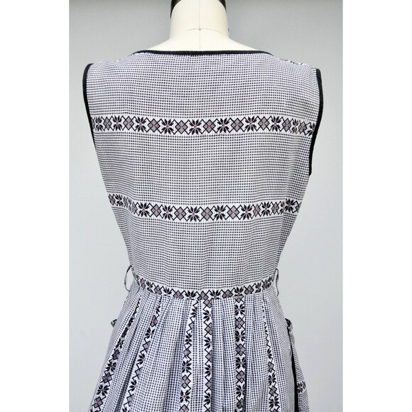 50s 60s Checkered Floral Dress LARGE POCKETS Pleated Pin Up Rockabilly S M - Picture 9 of 10